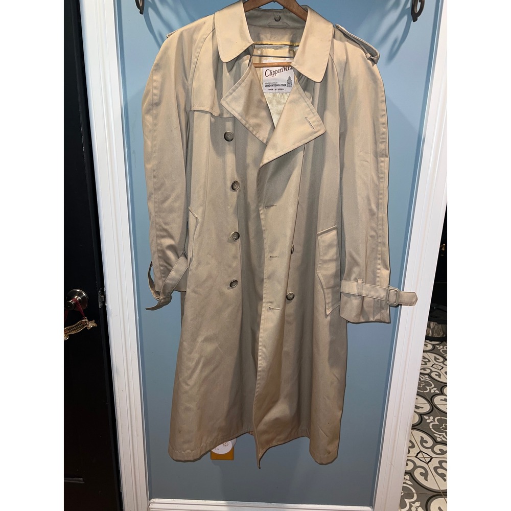 Vintage Clipper Mist Londontown Mens Trench Coat Tan Belted Overcoat 42 Reg